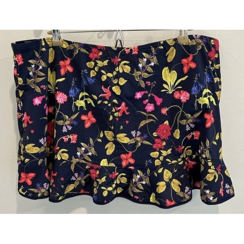 Land End Plus Size Ruffle Hem Mini Swim Skirt Navy Blue Floral Print Built in Li